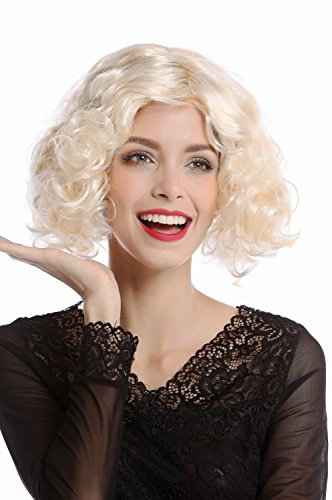 WIG ME UP - 90661-ZA88 Perücke Damen Karneval Halloween 20er Jahre Hollywood Diva kurz lockig glatter Mittelscheitel blond hellblond