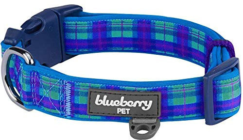 Blueberry Pet Weich & Bequem Schottisches Hudson-Blaues Karo Schottenmuster Stil Gepolstertes Designer Hundehalsband, S, Hals 30cm-40cm, Verstellbare Halsbänder für Hunde
