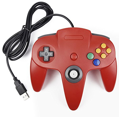 miadore Retro N64 USB Controller N64 Gamepad Joypad para Windows PC MAC Raspberry Pi 3 (Rojo)