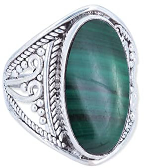 mantraroma Silber Ring Damen 925 Malachit Edelstein grün ausgefallen verspielt
