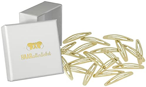 Haarallerliebst Haarspangen Oval für Kinder & Damen – 20 Stück in gold schimmernd (6 cm) inkl. Aufbewahrungsbox weiss – Ideal für normales und dickes Haar