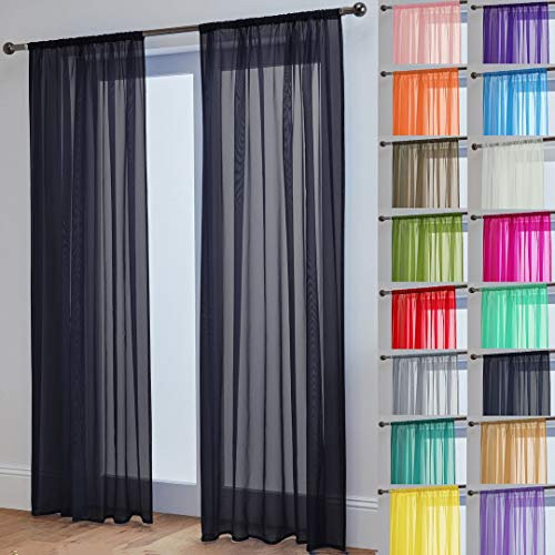 John Aird Lucy Voile Curtains - Rod Pocket Slot Top - Pair Net Curtains - 2 Panels (Black, W 58 x L 72)