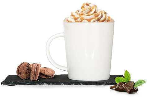 Sendez 6er Set Kaffeetassen aus Porzellan 270ml mit Schieferuntersetzern modern rutschfest spülmaschinengeeignet für Kaffee Tee Cappuccino