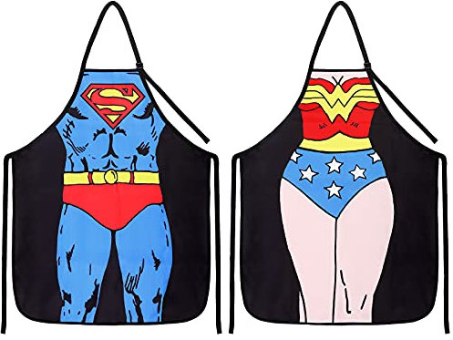 Wisolt Funny Novelty Sexy Küchenschürze - Superman + Wonder Woman 2er-Set Schürzen für Paare