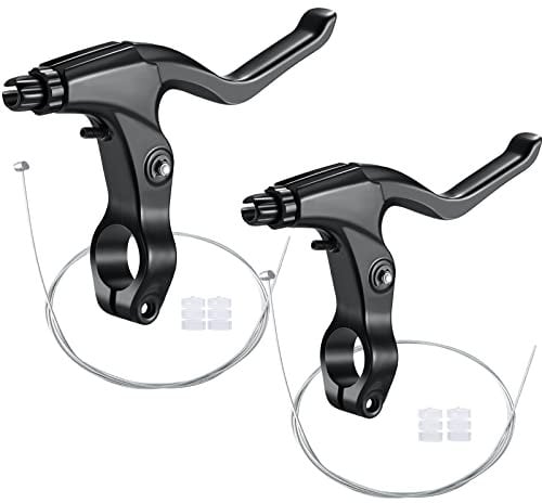 2 Pieces Mountain Bike Brake Aluminum Alloy Brake Handles with 3 Finger Design 2.2 cm Diameter and Bike Brake Cables Wires for Most Bicycles, Road Bikes