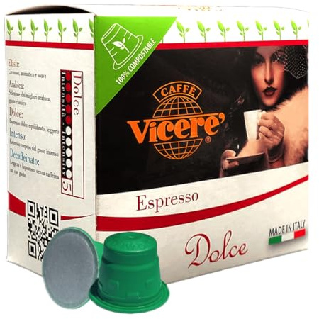 Caffè Vicerè Espresso Dolce, 100 Capsule Compatibili con Nes., Capsule Compostabili