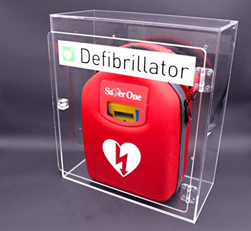 Saver One AED Defibrillator A1 (SVO-B0847) mit Tragetasche, vollautom. Auslösung mit Design-Acrylglaswandkasten, Batterie & Elektroden