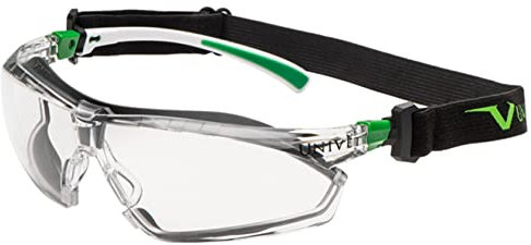 UNIVET | 506 UP Hybrid Clear Plus, Arbeitsschutzbrille, kratzfest, leicht, flexibel und widerstandsfähig, Sonnenschutzgläser (EN166, EN170) Weiß/Grün