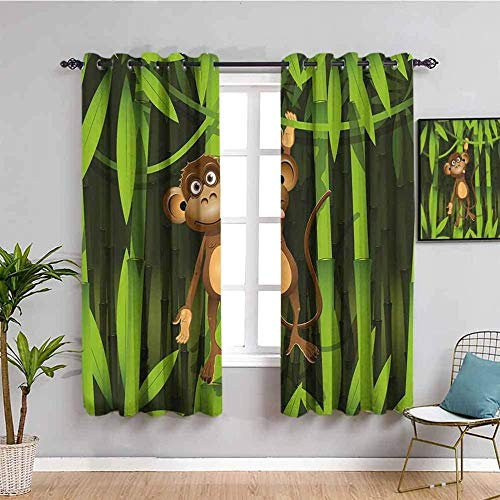 CLZLH Verdunkelungsvorhänge Vorhang Blickdicht 2Er Set 100X160Cm(B X H) 3D Musterdruck Karikatur Grün Dschungel AFFE Wohnzimmer Schlafzimmer Kinderzimmer Gardinen Mit Ösen Fenster Dekoration