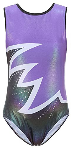 Bezioner Kinder Turnanzug Mädchen Gymnastikanzug Trikot Ärmellos Ballett Tanzbekleidung Lila 110 für 4-6 Jahre,110-120 cm