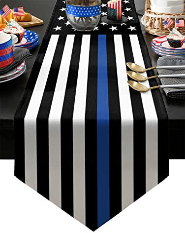 ALAGEO Tischläufer, USA-Flagge, 91,4 cm lang, Küchentischdecke, Strafverfolgung, dünne blaue Linie, Kommodenschals für Unabhängigkeitstage, Abendessen, Partys, Geschenk, 33 x 91,4 cm