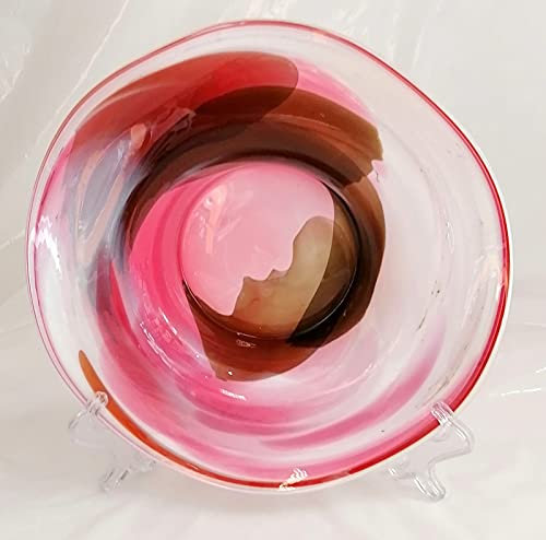 Oberstdorfer Glashütte Stained Glass Bowl Hand-Blown Decorative Bowl Pink Glass Plate Diameter 18 cm Height Approx. 4 cm