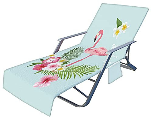 FANSU Schonbezug für Gartenliege Frottee Liegenauflage Flamingo Garten Sonnenliege Handtuch mit 2 Taschen Stuhl Strandtuch für Schwimmbäder, Strände, Gartenhotels (Blaue Pflanze,75x210cm)