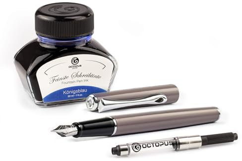 Diplomat Traveller Taupe Grey, Metal Fountain Pen in Set with Writing Ink and Converter