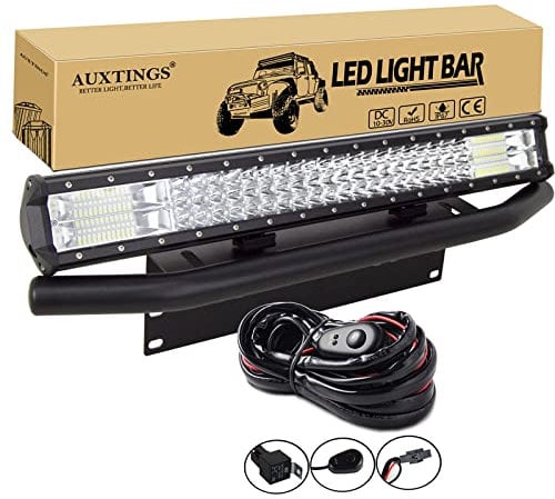 AUXTINGS 22 inch 324W Triple Row LED Work Light Bar Spot Flood Combo with Wiring Harness Kit,23 inch License Plate Mounting Bracket for Truck Car ATV SUV 4X4 Jp Truck Boat Tractor,12V 24V Waterproof