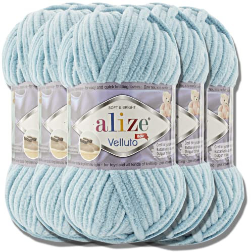 Hobby YARN Premium alize Velluto 5x 100g Türkische Dicke Wolle zum Häkeln (Azure | 414)
