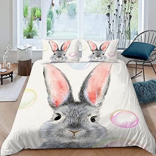 RFFLUX 3D Süß Ostern Hase Bettwäsche Set 135x200 cm 2teilig mit Reißverschluss Weiche und Angenehme Schlafkomfort Microfaser Bettbezug Kinderbettwäsche mit Kissenbezug 80x80 cm