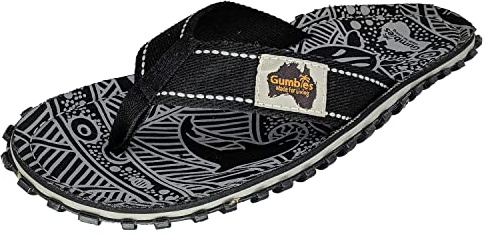 Gumbies Originals - Flip Flops aus recycelten Materialien - profilierte Sohle aus wiederverwerteten Autoreifen, Fußbett aus Canvas-Baumwo7le, Baumwoll-Zehensteg - Black Nature, 46