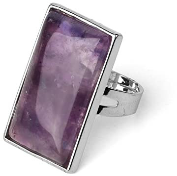 HGJH Ring Damen, Natürliches Großes Rechteck Amethyst Rechteckiger Tessellations-Mode-Ring Einstellbarer Offener Ring Der Frauen 7 Chakra-Reiki-Edelsteinringe Ewigkeitsring Für Frauenmädchen