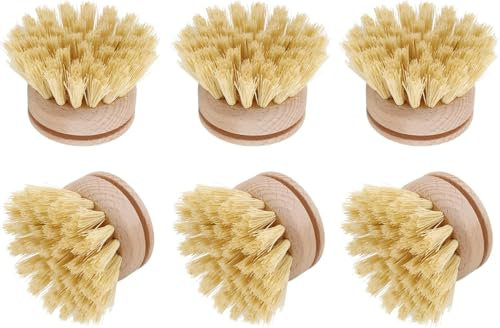 Lot de 6 têtes de Brosse à Vaisselle de Rechange en Bois de hêtre