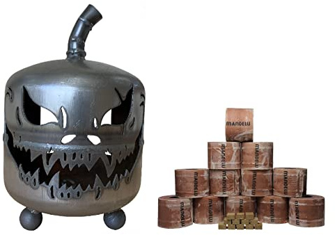 Halloween Kürbis mit 12 Wachsrollen aus Metall Feuerstelle Feuerkorb Fackel Dekoration