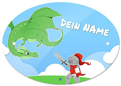 Eurofoto Türschild mit Namen und Motiv mit Ritter | Kinderzimmer-Schild personalisiert