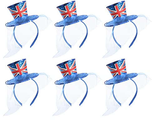 Union Jack Hut – Mini Union Jack Zylinder mit Fascinator Schleier – Könige Krönung, Rule Britannia, Ve Day Feiern, Jubiläumsveranstaltungen und andere Kostümveranstaltungen – 6 Stück