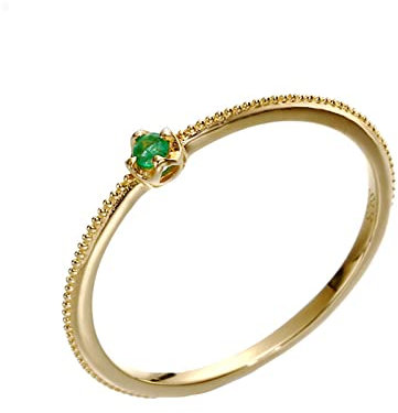 KnBoB Modeschmuck Ringe, Damen 18 Karat (750) Gold Ring, Zart Grün Rund Smaragd Ring für Hochzeit Größe 58 (18.5)