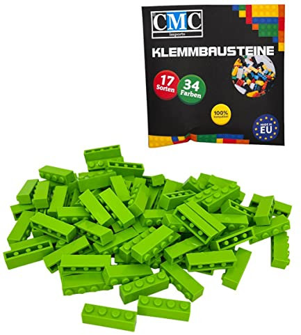 CMC imports 200 Klemmbausteine Bausteine Grundbausteine 1x4 Noppen Kompatibel 4 Noppen Bricks 34 vers. Farben (334 - Hell Grün)