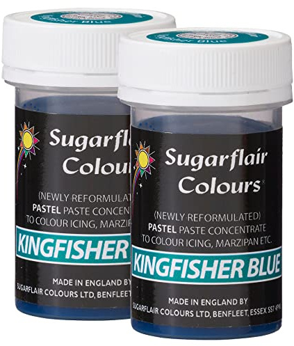 Sugarflair Kingfisher Blue Pastel Food Colouring Paste, Highly Concentrated for Use with Sugar Pastes, Buttercream, Royal Icing or Cake Mix, Subtle Colour Dye - 25g (Pack of 2)