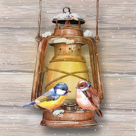20 Servietten Weihnachten Zwei Vögel an Winterlaterne als Tischdeko. Papierservietten mit Motiv. Auch für Decoupage und Serviettentechnik 33x33cm