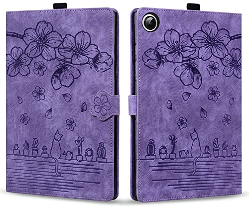 Rosbtib Hülle für Samsung Galaxy Tab A9 Plus 11 Zoll 2023, PU Leder Flip Case Ständer TPU Cover Tasche Schutzhülle mit Kartenschlitz Samsung Galaxy Tab A9, Lila Kätzchen