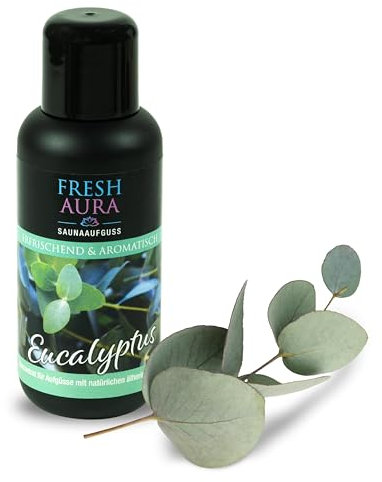 FRESH AURA Saunaaufguss – Sauna Aufgussmittel mit Eukalyptus und natürlichen ätherischen Ölen – Sehr ergiebiger und langanhaltender Saunaduft – erfrischend und entspannend | Made in Germany (100ml)