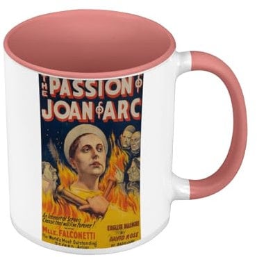 Tasse Farbe Premium Qualität Rosa – altes englisches Poster Film The Passion of Joan of Arc Retro Poster Kino Vintage – Tasse mit Henkel und farbigem Innenraum