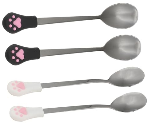 CORHAD 4pièces Cuillères Acier Inoxydable Pour Animaux Lot De Cuillères à Nourriture Pour Chiens Et Chats Avec Poignée Design Pattes De Chat Ustensiles Pratiques Pour Alimentation