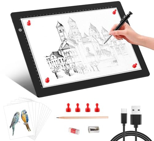 Zocelight A4 Light Box for tracing,Ultra-Thin Magnetic led Light pad for Diamond Painting,Stepless dimming Copy Board for Drawing,Sketching,Tattoo,lightbox for Artists,X-ray Viewing,Weeding Vinyl