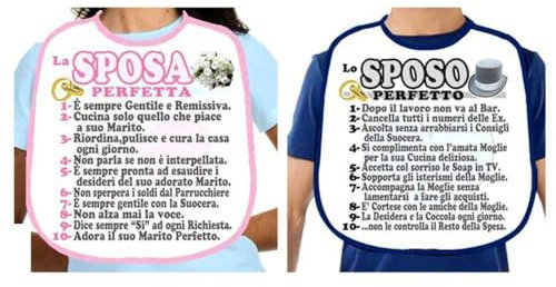 realGOOS Bavaglia bavaglione sposa perfetta sposo perfetto regalo simpatico e divertente per il matrimonio addio al nubilato celibato