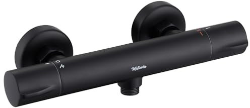 Kelleria Duscharmatur mit Thermostat, Duscharmatur Schwarz matt, Aufputz Duschthermostat, Badezimmer Armatur Dusche, Brausethermostat mit Sicherheitssperre bei 38°C, Rundes Design Mischbatterie