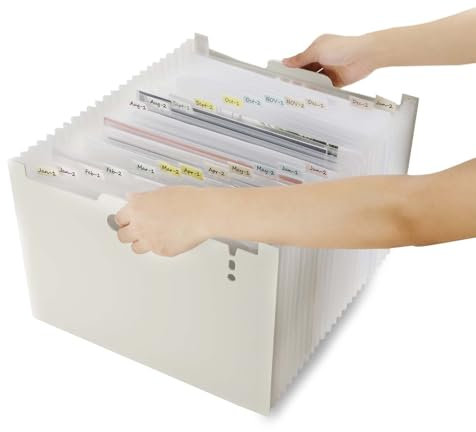 DoocliB A4 Document Folder, Expandable Pockets, 24 Compartments, Portable,Accordion Folder, Sorting Folder for Home or Office Documents(Hellgrau-24)