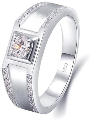 14 Karat Weißgold Matching Rings, Ring Damen Stylen Sie Einfach mit Einem 0,3-Karätigen Diamanten Größe 65 (20.7)