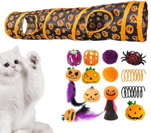 Meindin Katzenspielzeug-Set mit Tunnel, Peekaboo Katzenhöhle, Halloween