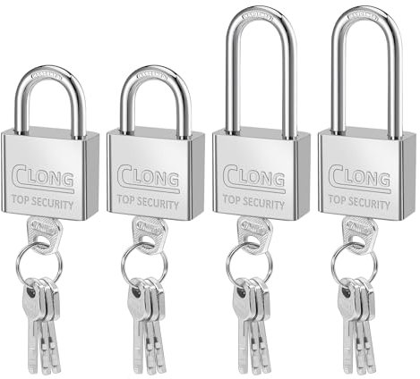 4 Pack Heavy Duty Steel Padlocks, 2 Short and 2 Long Shackle Padlocks with 4 Keys Outdoor, Waterproof Safe Padlock for Shed, Gym Locker, Fence, Garage, Garden, Storage, Toolbox, Weatherproof Padlock