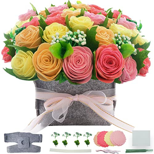 DIY Felt Flower Art Craft Kit, DIY Felt Rose Pot Bonsai Kit, Floral Gifts,Beginner Craft Kit,Arrange Pre-Cut