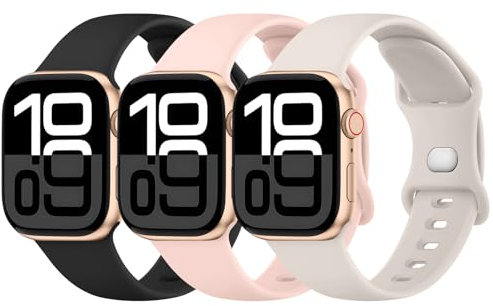 Meliya 3 Pièces Bracelet Compatible avec Apple Watch Series 10 9 8 7 6 5 4 3 Ultra Ultra 2 SE SE2 Femme, Souple Silicone Bracelet de Remplacement avec Apple Watch 41mm 38mm 40mm 42mm
