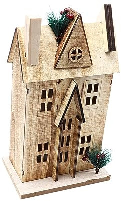 Garneck Holzhaus-Handwerk Für Weihnachten Zartes Weihnachtsornament Heim-Desktop-dekor Leuchtender Desktop-schmuck Kreatives Holzhaus-Design Für Party Und Büro