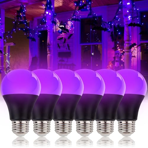LIAISIMI UV Schwarzlicht Glühbirne, E27 UV Birne 10W Black Light Bulb, 385-400 nm UVA Level Schwarzlichtlampe, UV Beleuchtung für Party, Keller, Disco, Club (6 Stück-Schwarz)