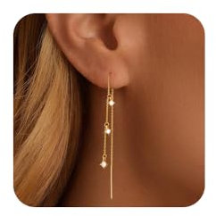 FDEETY Ohrringe für Damen 14K Messing Elegante Lange Quasten Modische mit Ketten Ohrstecker ideal Partys Hochzeiten und Besondere Anlässe(Golden)