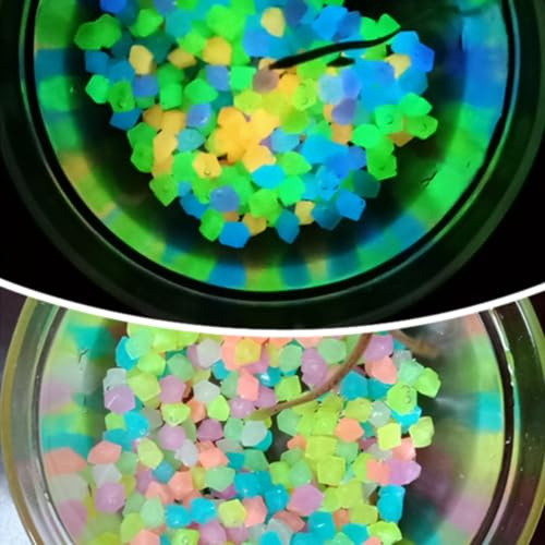 KARLOR Bunt Steine Leuchtend, 500 Stück 1cm fluoreszierend Stein Deko leuchtende Steine mini Garten Deko Kleine Rautensteine Pebble Steine für Aquarium Gartenarbeit Dekorsteine Aquascape