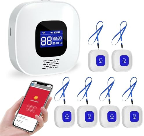 WIOONI Notrufknopf für Senioren Notruf Kabellos Notfallknopf, Hausnotruf Intern, WiFi Smart SOS Notrufknopf-Alarm Set 6 Sender 1 Empfänger, Kompatibel mit Tuya Smart/Smart Life (Nur 2.4GHz Wi-Fi)
