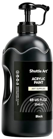 Shuttle Art 69oz Black Acrylic Paint, 2040ml Large Acrylic Paint with Pump &Cover, Fast Drying Non-Toxic, for Multi Surface, Canvas, Wood, Leather, Fabric Stone Craft, for Kids, Artists, Students
